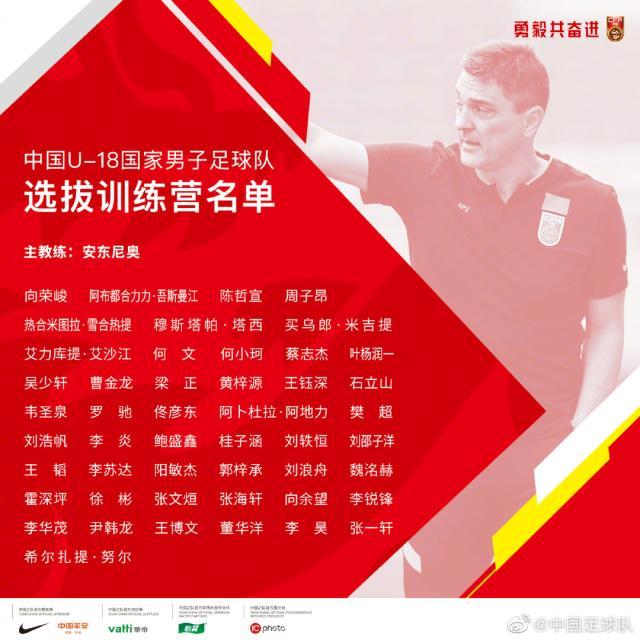 九游体育-U18男足选拔训练营名单:鲁能9人 亚泰恒大各7人